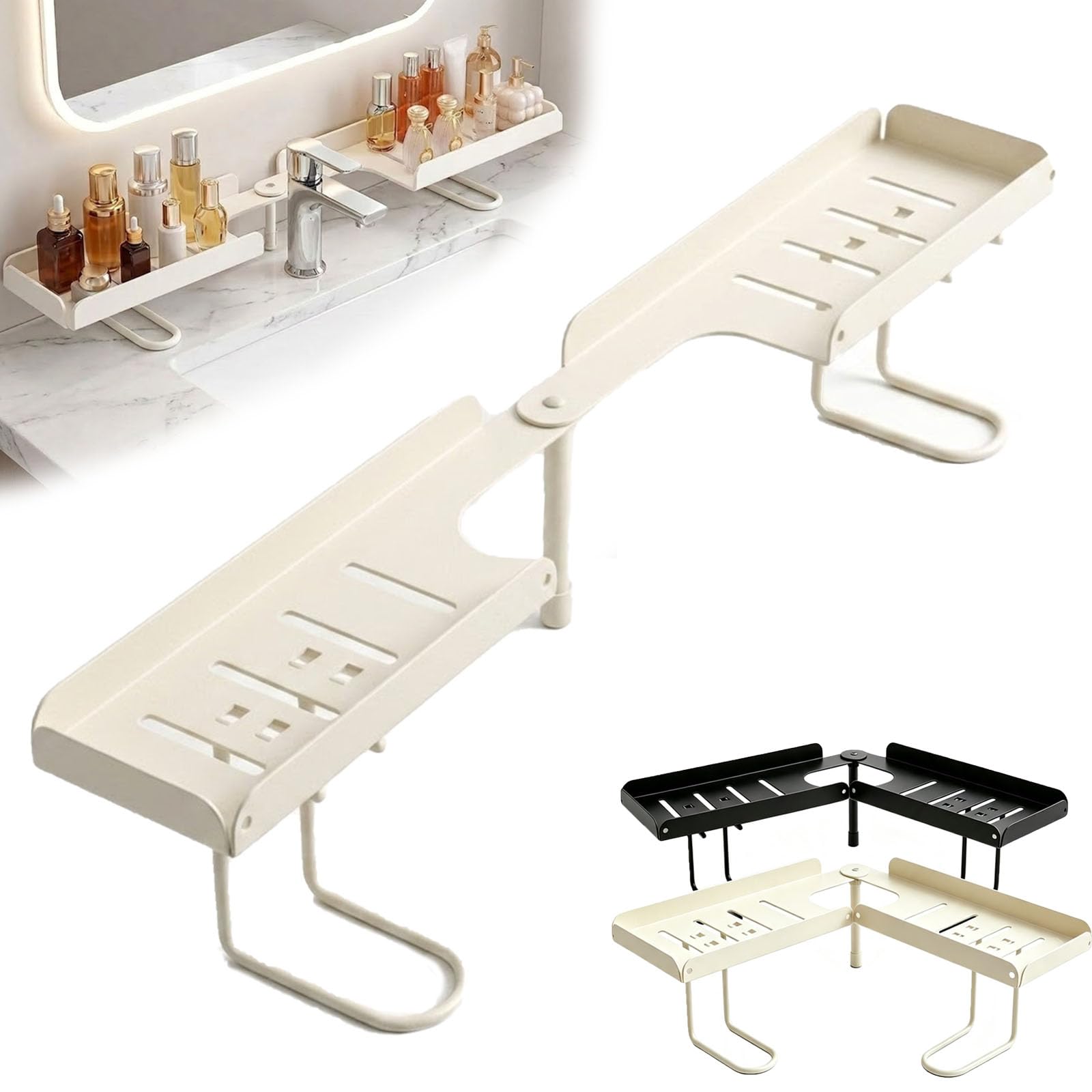 Foldable Over Sink Shelf Bathroom, Over-Faucet Shelf Organizer，Black 24in