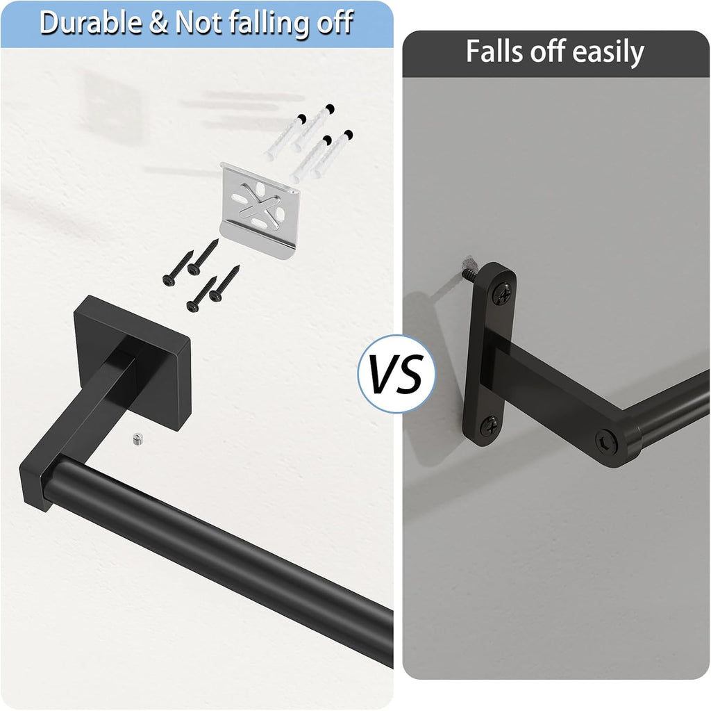 MKO Towel Bar for Bathroom, 24" 2 Pack Wall Mounted Towel Rack, Black