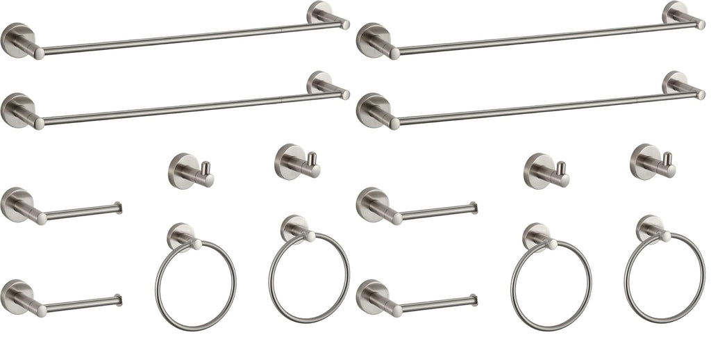 BGL Bathroom Accessory Set,4-Piece Brushed Nickel Towel Racks for Bathroom, 24 Inches Towel Bar, Towel Ring, Toilet Paper Holder & Robe Hook, Wall Mounted