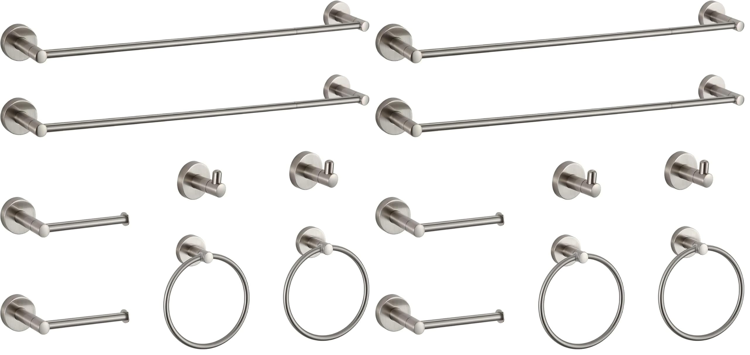 BGL Bathroom Accessory Set,4-Piece Brushed Nickel Towel Racks for Bathroom, 24 Inches Towel Bar, Towel Ring, Toilet Paper Holder & Robe Hook, Wall Mounted