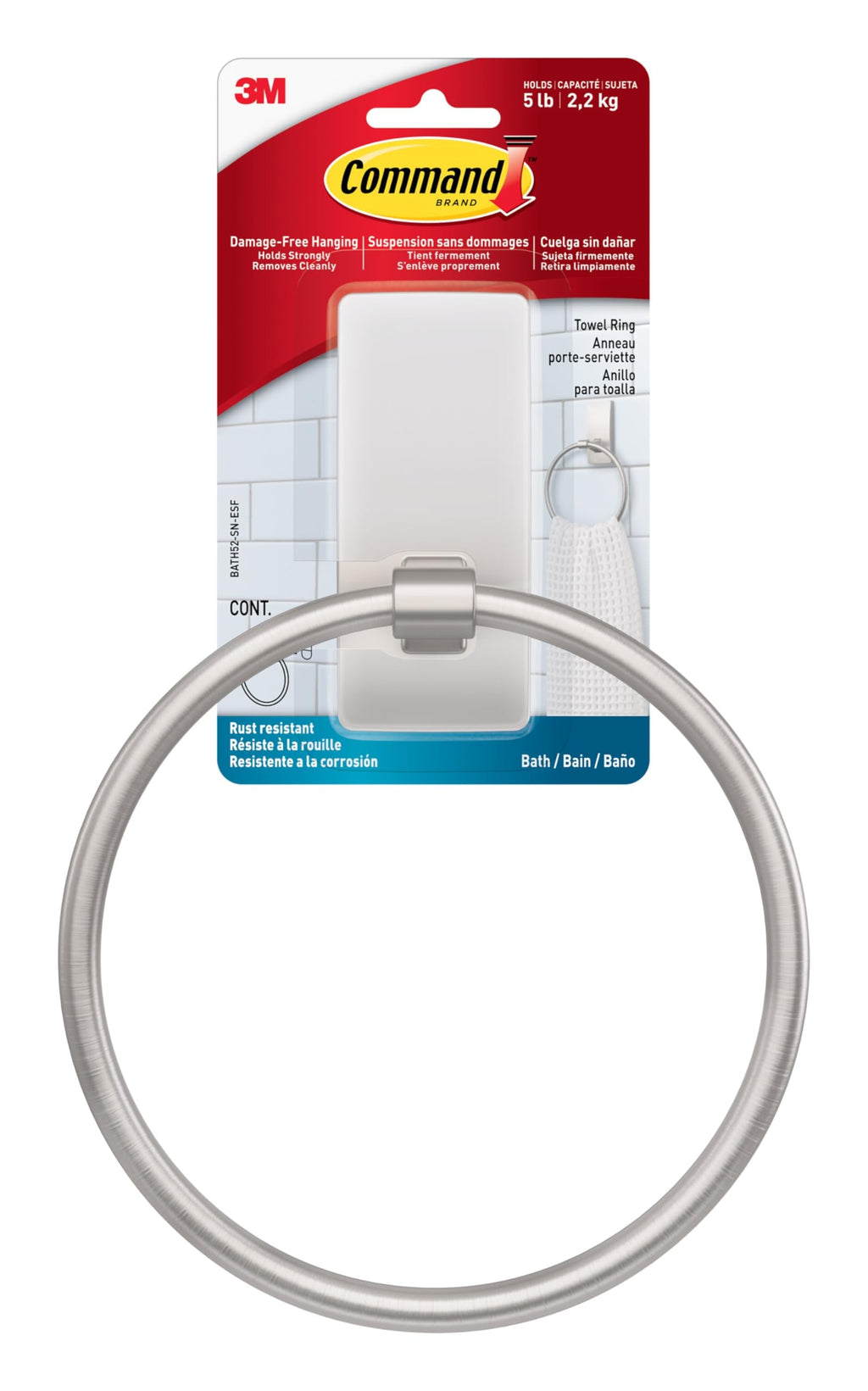 Command Towel Ring, Matte Black, 1 Holder, 2 Strips