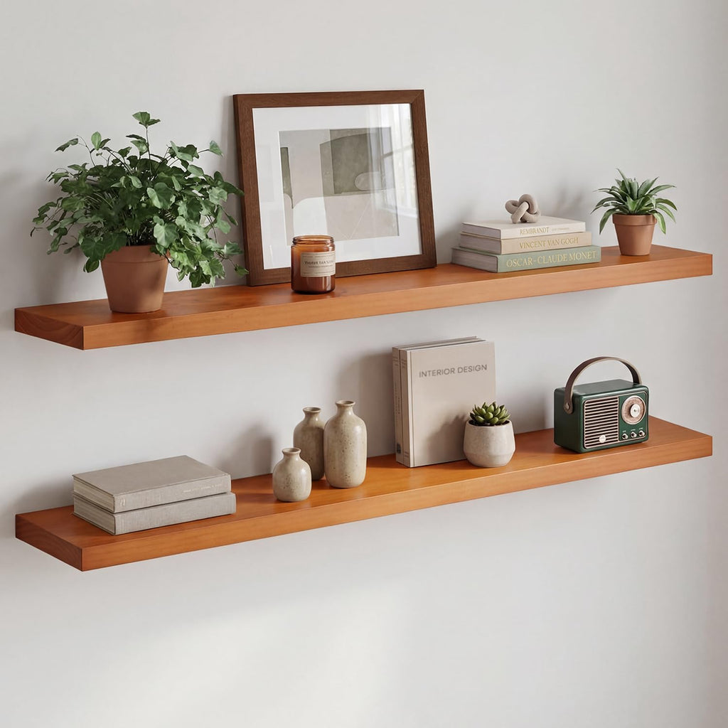Homeforia 24 Inch Floating Shelves, High-End Solid Pine Wood, Set of 2