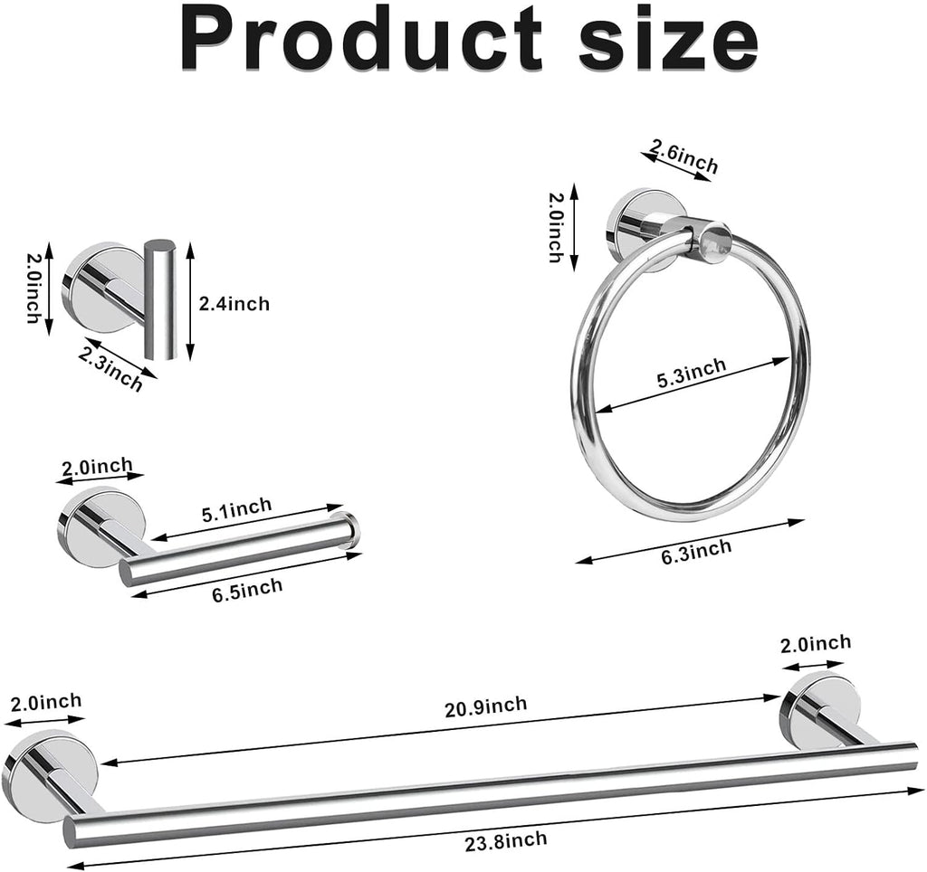 Cilee 8 Piece Polished Chrome Bathroom Hardware Set, 24inch Towel Bar Set