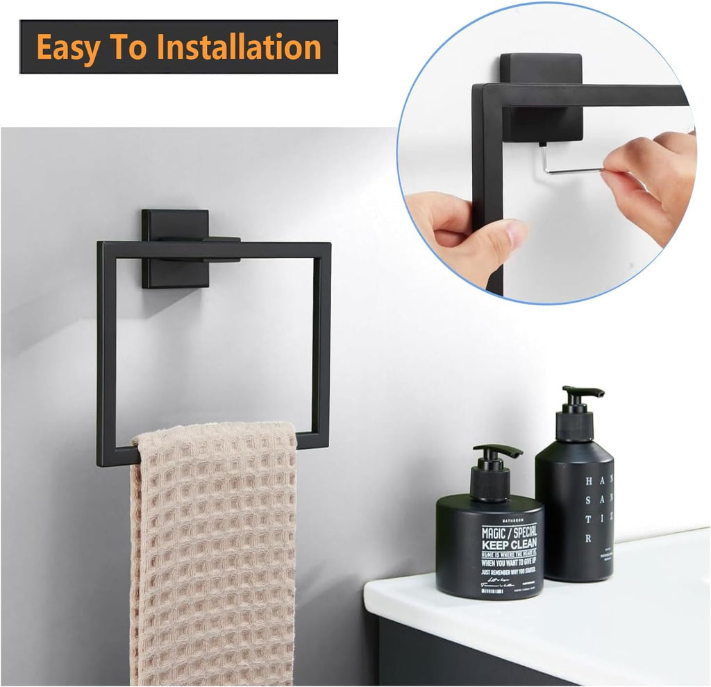 JOPOFI Towel Ring - Hand Towel Holder for Bathroom - Matte Black