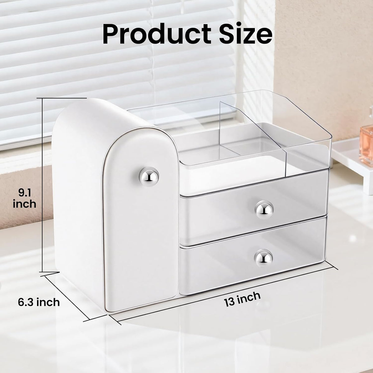 Makeup Organizer Countertop with Makeup Brush Holder,White