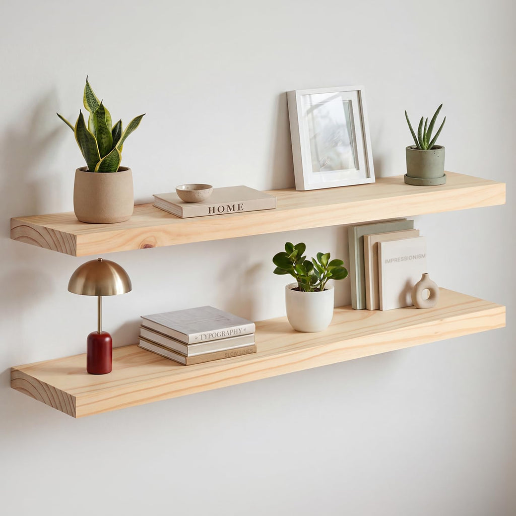 Homeforia 24 Inch Floating Shelves, High-End Solid Pine Wood, Set of 2