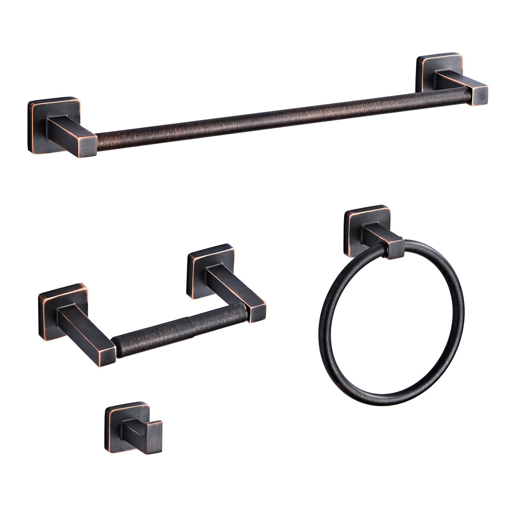 Matte Black Bathroom Hardware Set 4 Pieces,Bathroom Accessories Set Stainless Steel Wall Mounted, Hand Towel Bar, Towel Ring, Robe Towel Hooks,Toilet Paper Holder,Towel Bar Set, 23.6 Inch