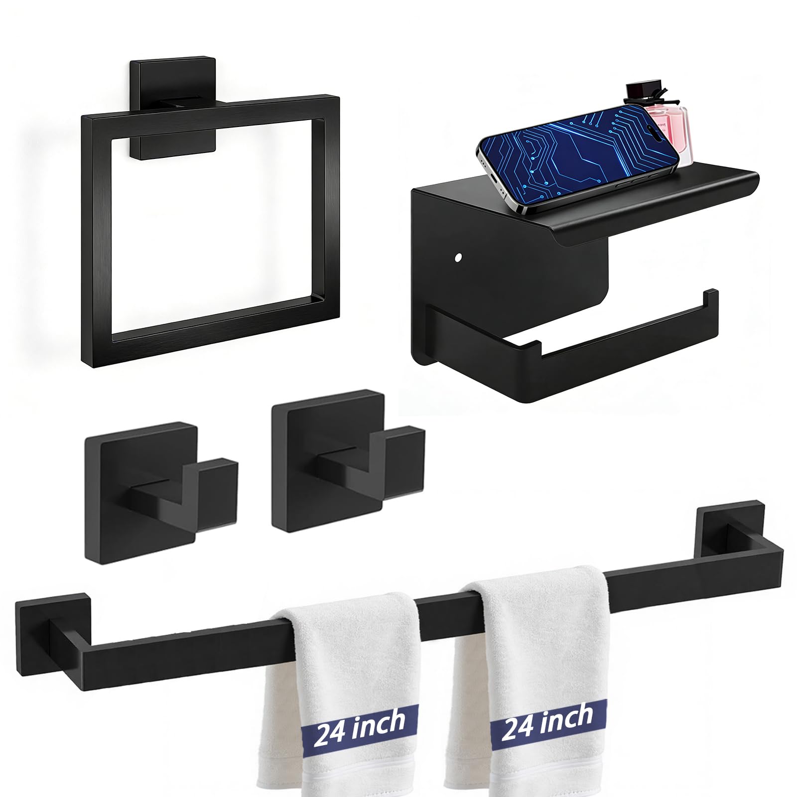 10-Pieces 24 Inch Stainless Steel Matte Black Bathroom Hardware Set