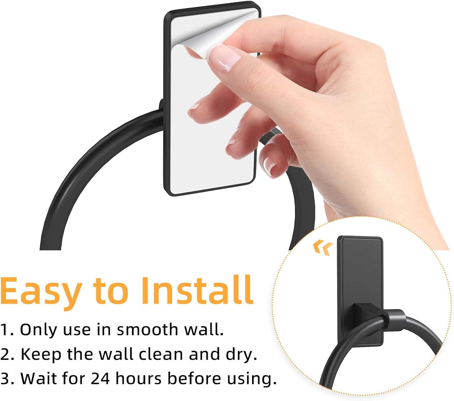 Towel Ring, SUS304 Hand Towel Holder for Bathroom，Adhesive Towel Holder Bathroom Towel Hanger for Bathroom, Matte Black