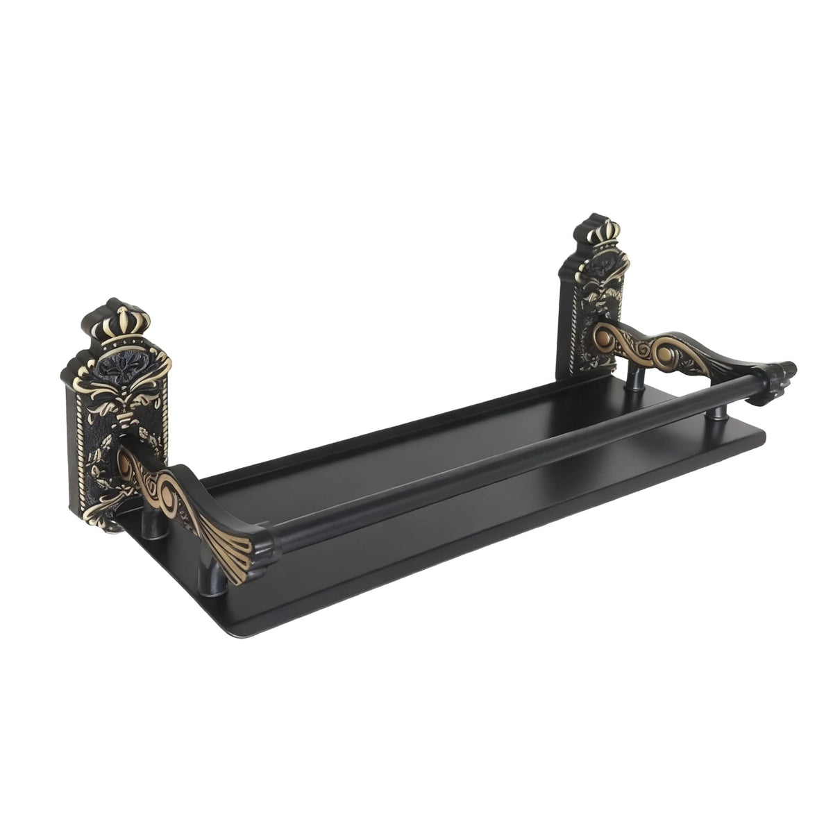 Vintage Bathroom Shelves Wall Mounted with Metal Railing ，Storage Shelves for Bathroom, Kitchen, Living Room & Bedroom (Antique Black, 15.7 Inches)