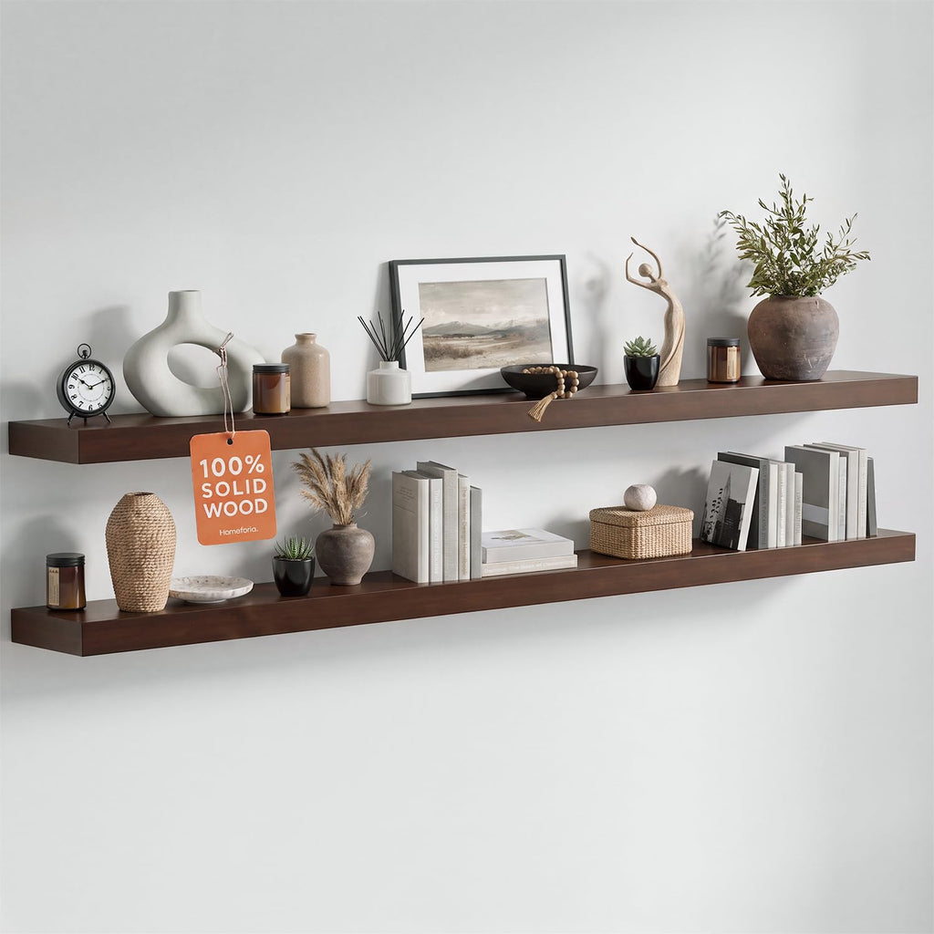 Homeforia 24 Inch Floating Shelves, High-End Solid Pine Wood, Set of 2