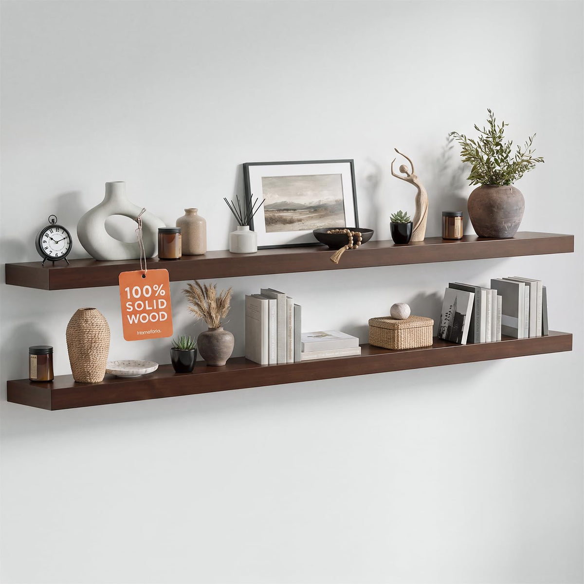 Homeforia 24 Inch Floating Shelves, High-End Solid Pine Wood, Set of 2