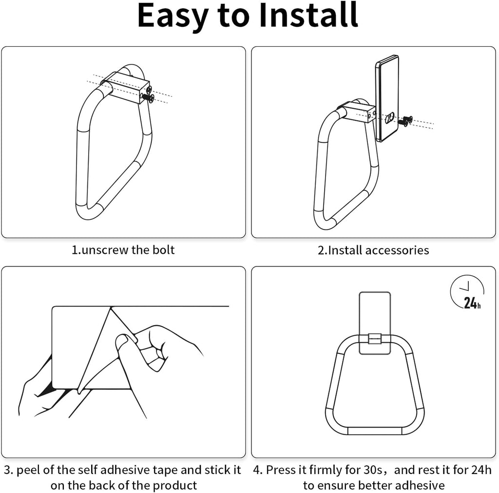 JUYSON Adhesive Hand Towel Holder for Bathroom, No Drill Towel Ring