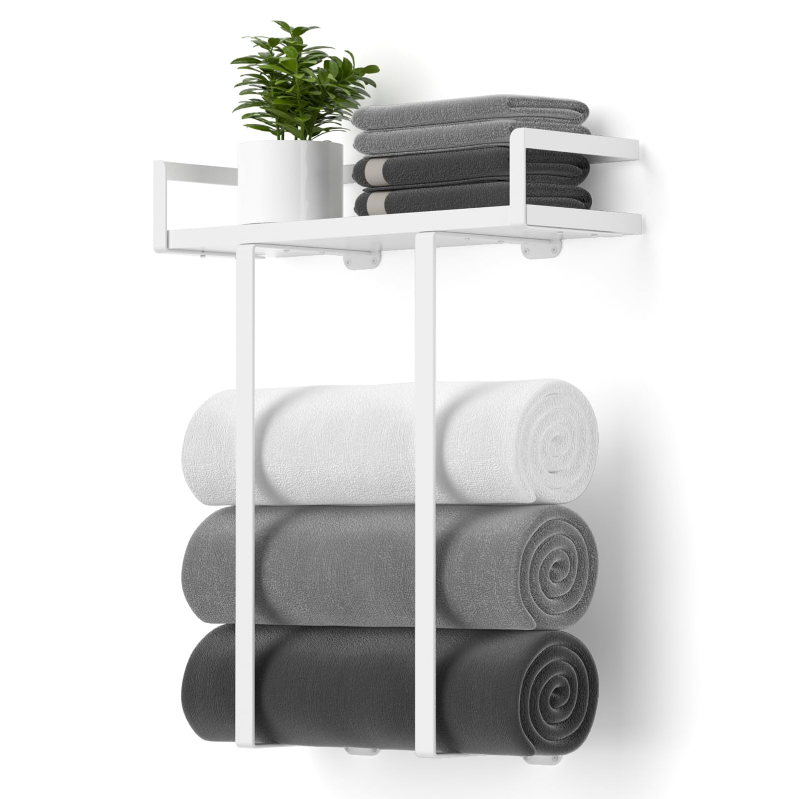 Xstydes Towel Racks for Bathroom Wall Mounted, Metal Towel Holder with Wooden Shelf for Folding Large Towels, Towel Storage for Small Bathroom Organizer Decor or RV Camping