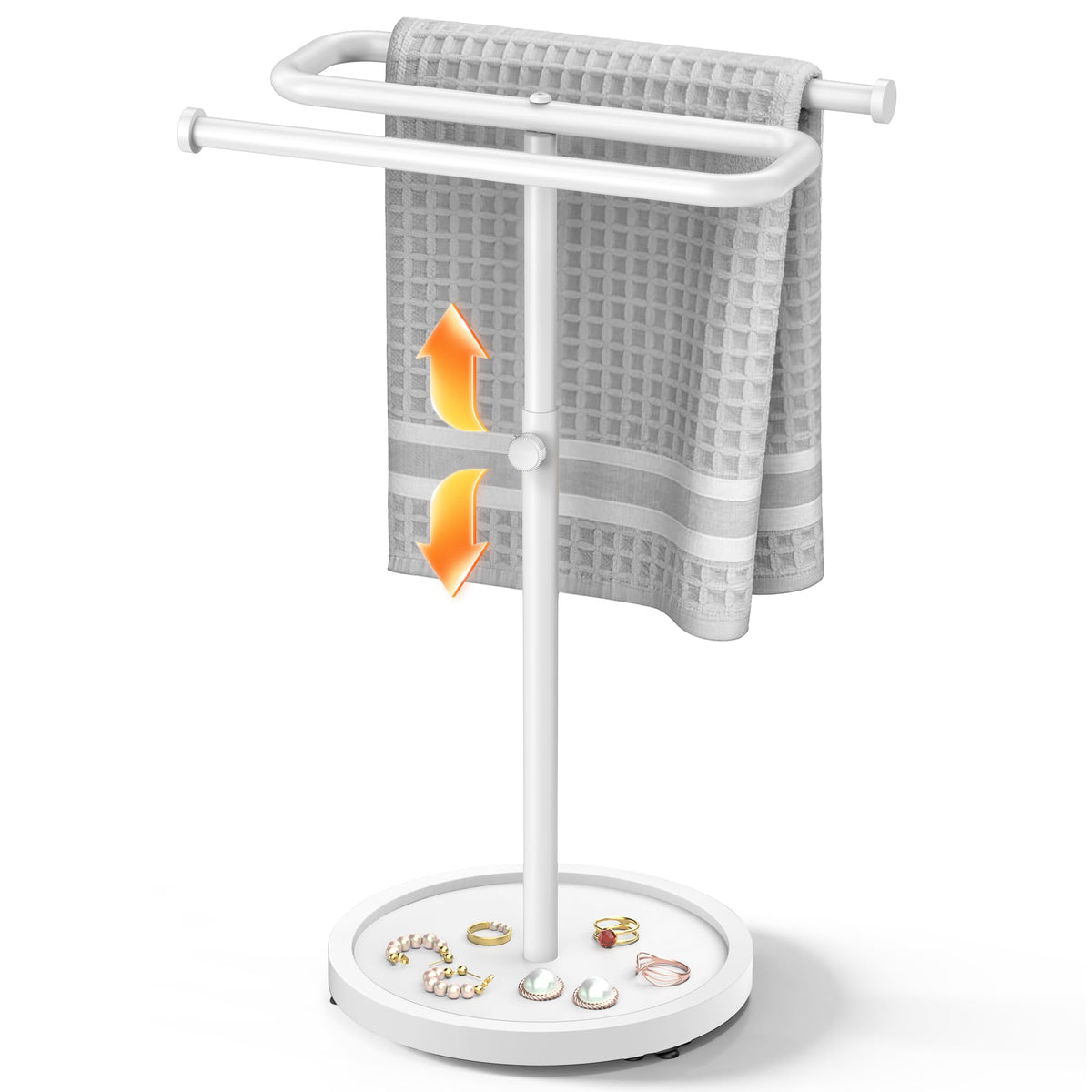 Aetyord S-Shape Countertop Towel Holder - Height Adjustable for Bathroom/Kitchen/RV | Rustproof Metal & Wood Base All Black