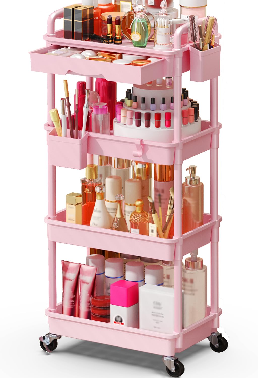 SUNALLY Rolling Makeup Cart with Drawers, Rolling Vanity Nail Cart, White