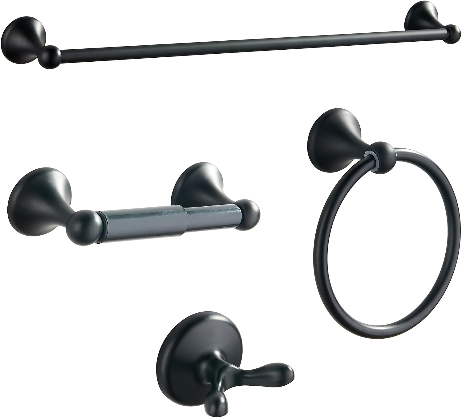 BGL Bathroom Accessory Set, Matte Black Adjustable Expandable Towel Bar 4-Piece Bathroom Hardware Set Wall Mounted Robe Hook Toilet Paper Holder Towel Ring Towel Bar