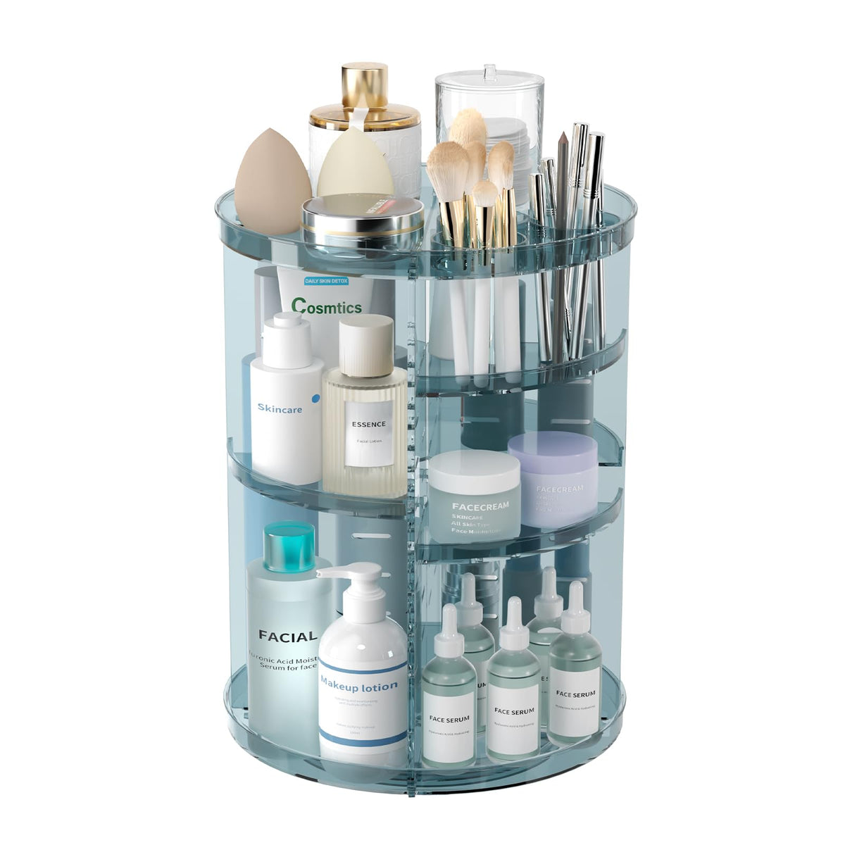 Rotating Makeup Organizer, DIY 8 Adjustable Layers Spinning Skincare Storage, Cosmetic Display Case with Brush Holder and Perfume Tray, Multi-Function Vanity Bathroom Countertop Organizer Clear