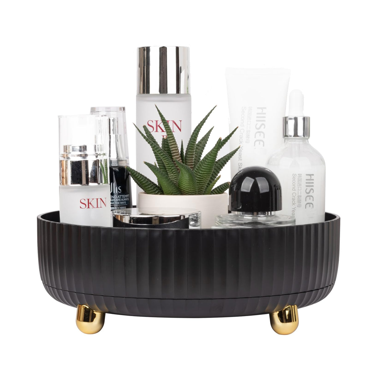 360 Rotating Makeup Perfume Organizer Skincare Tray, Small Ivory White