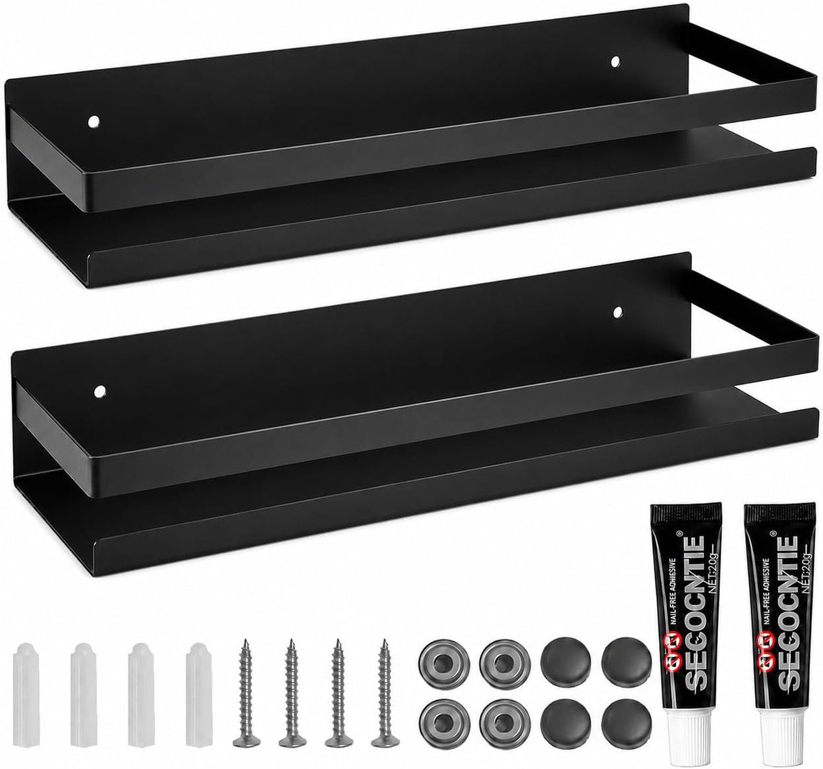 Shower Floating Shelves, Wall-Mounted Caddy, 15.75 in, 2 Pack Black