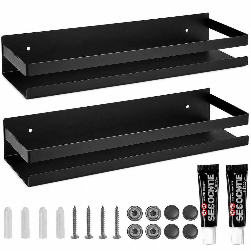 Shower Floating Shelves, Wall-Mounted Caddy, 15.75 in, 2 Pack Black
