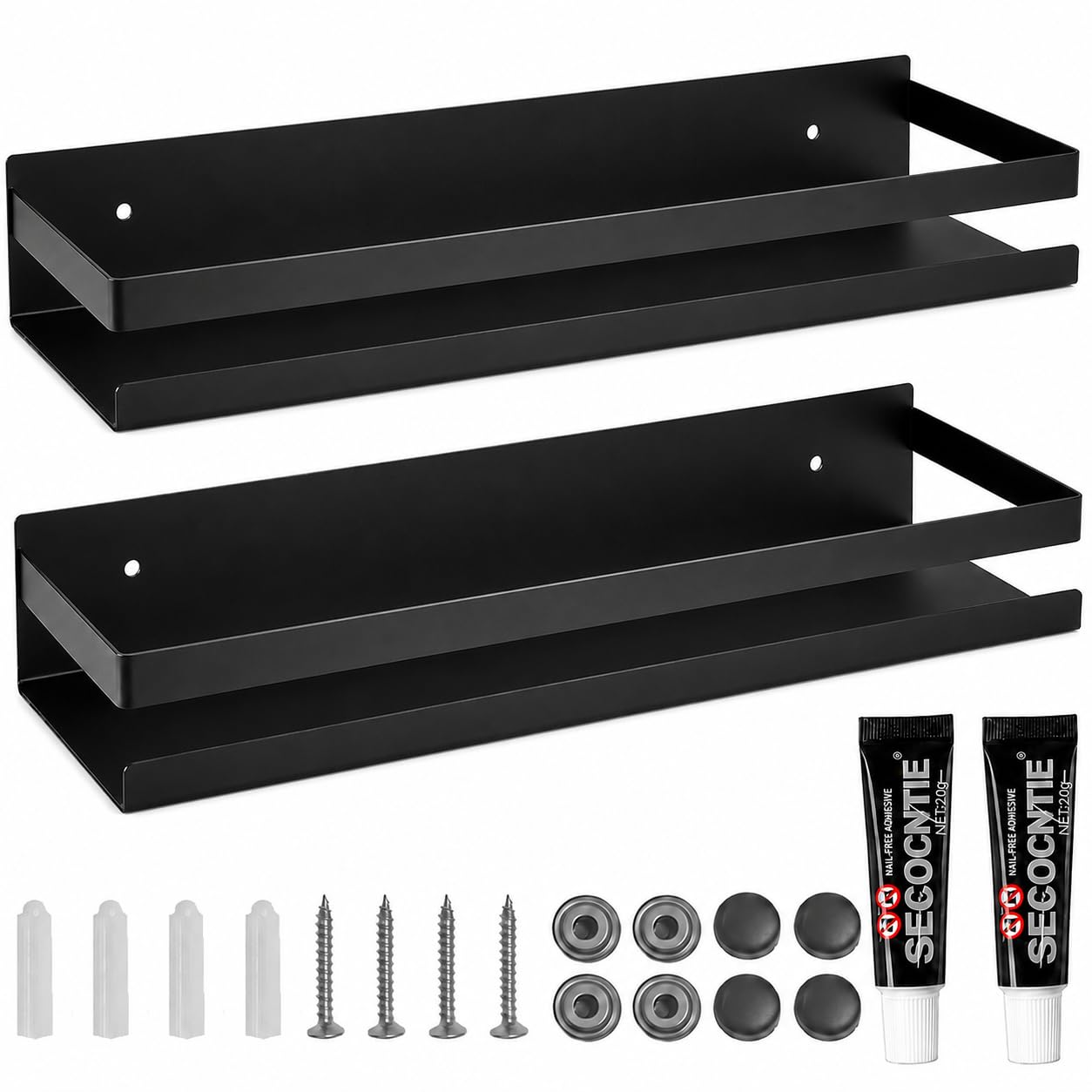 Shower Floating Shelves, Wall-Mounted Caddy, 15.75 in, 2 Pack Black