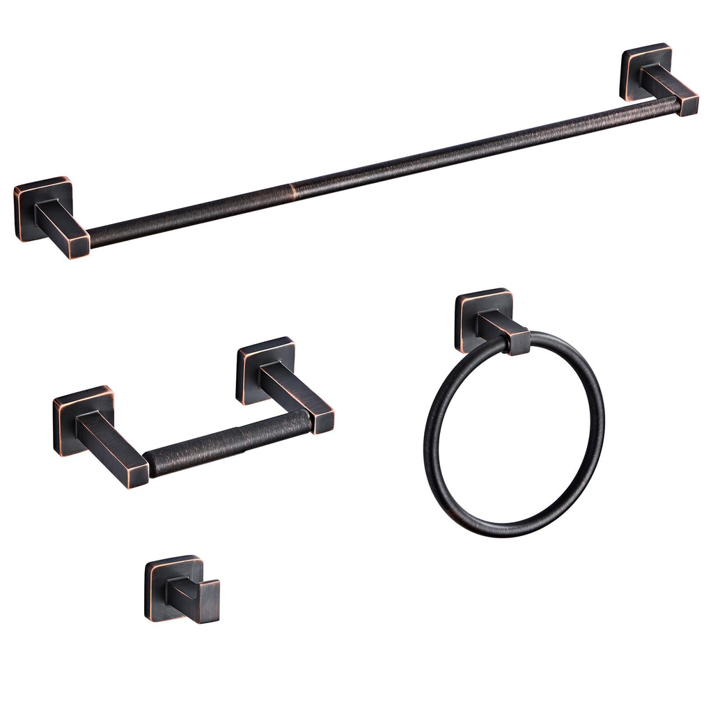 Matte Black Bathroom Hardware Set 4 Pieces,Bathroom Accessories Set Stainless Steel Wall Mounted, Hand Towel Bar, Towel Ring, Robe Towel Hooks,Toilet Paper Holder,Towel Bar Set, 23.6 Inch