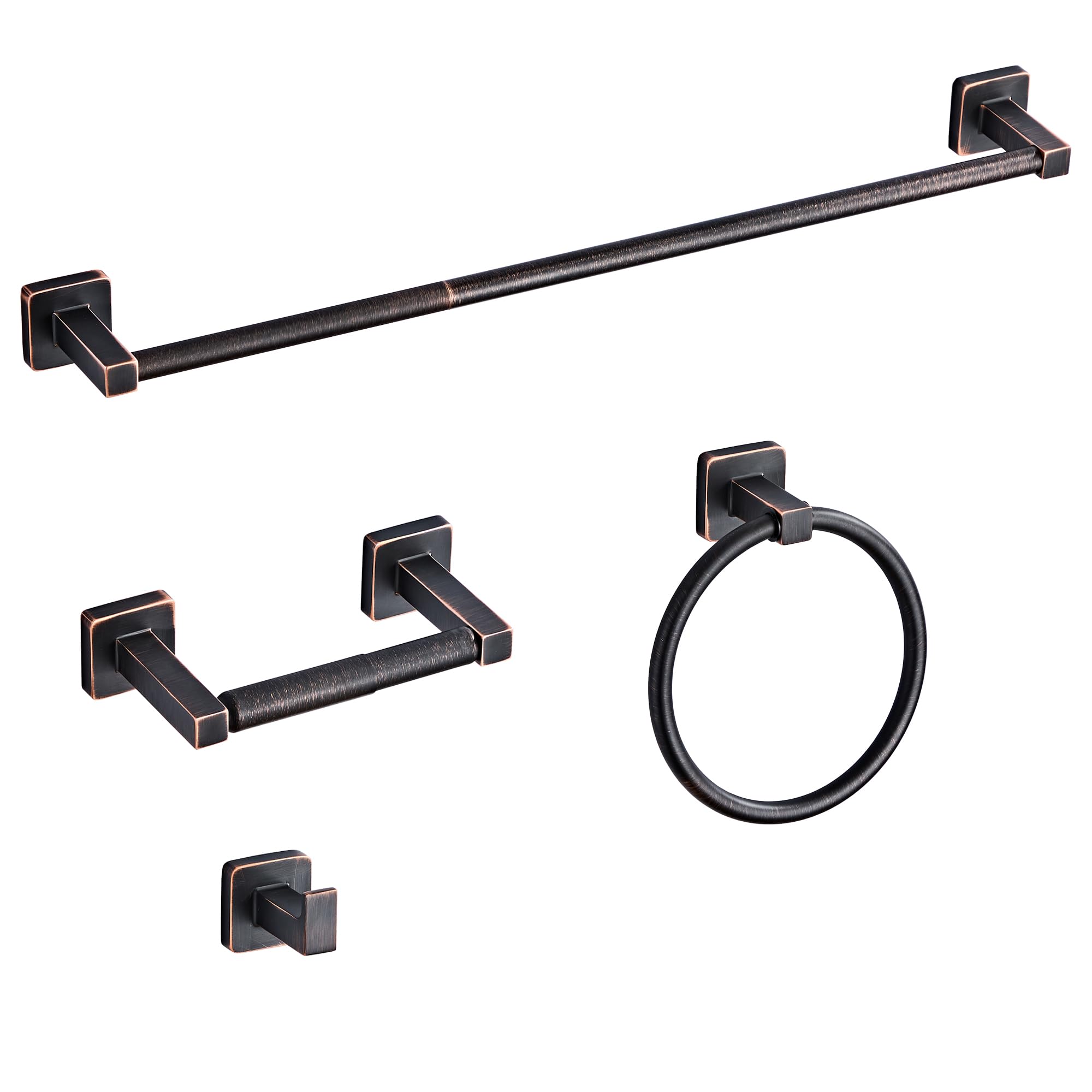 Matte Black Bathroom Hardware Set 4 Pieces,Bathroom Accessories Set Stainless Steel Wall Mounted, Hand Towel Bar, Towel Ring, Robe Towel Hooks,Toilet Paper Holder,Towel Bar Set, 23.6 Inch