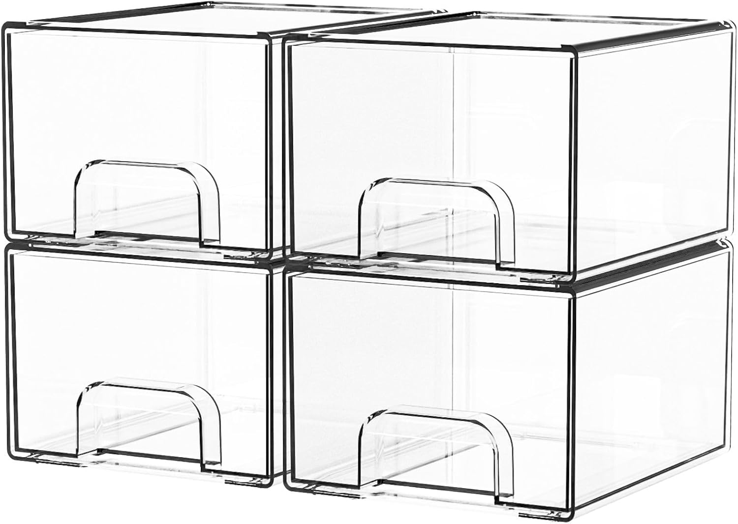 Yieach 4 Pack Clear Stackable Storage Drawers,4.4'' Tall Acrylic Drawer Containers for Organizing,Bathroom Organizers and Storage Bin Box,Plastic Makeup,Medicine Organizer Bins for Cabinet,Undersink