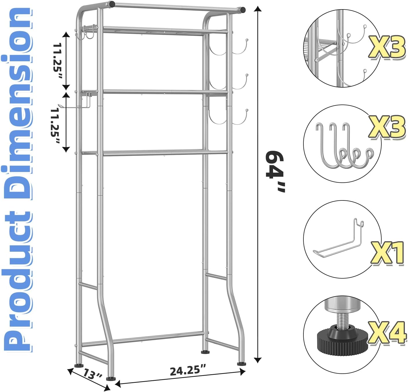 Simple Trending 3 Tier Over The Toilet Rack, Shelf Bathroom, Bathroom Stand Organizer Space Saver, Silver