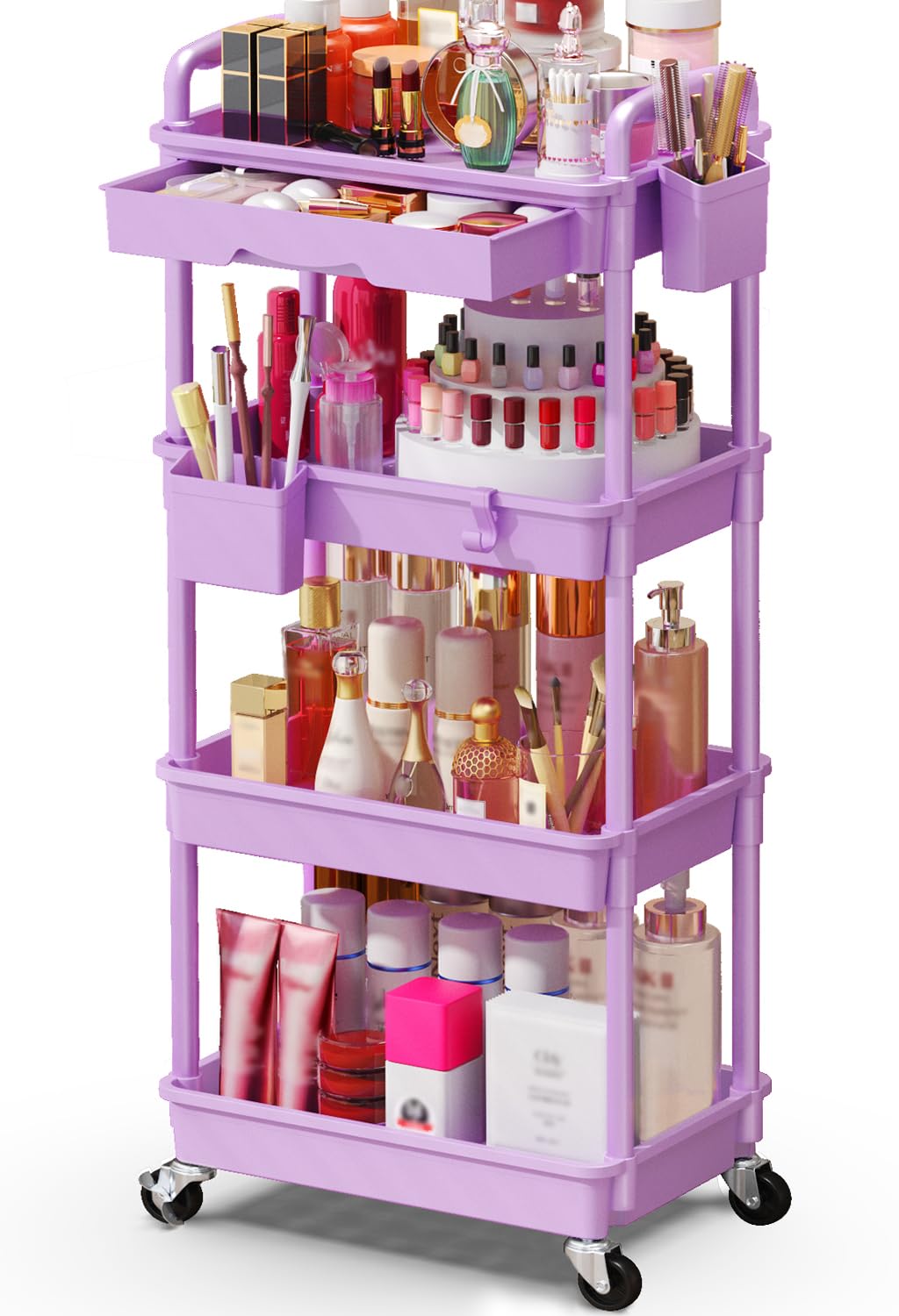 SUNALLY Rolling Makeup Cart with Drawers, Rolling Vanity Nail Cart, White