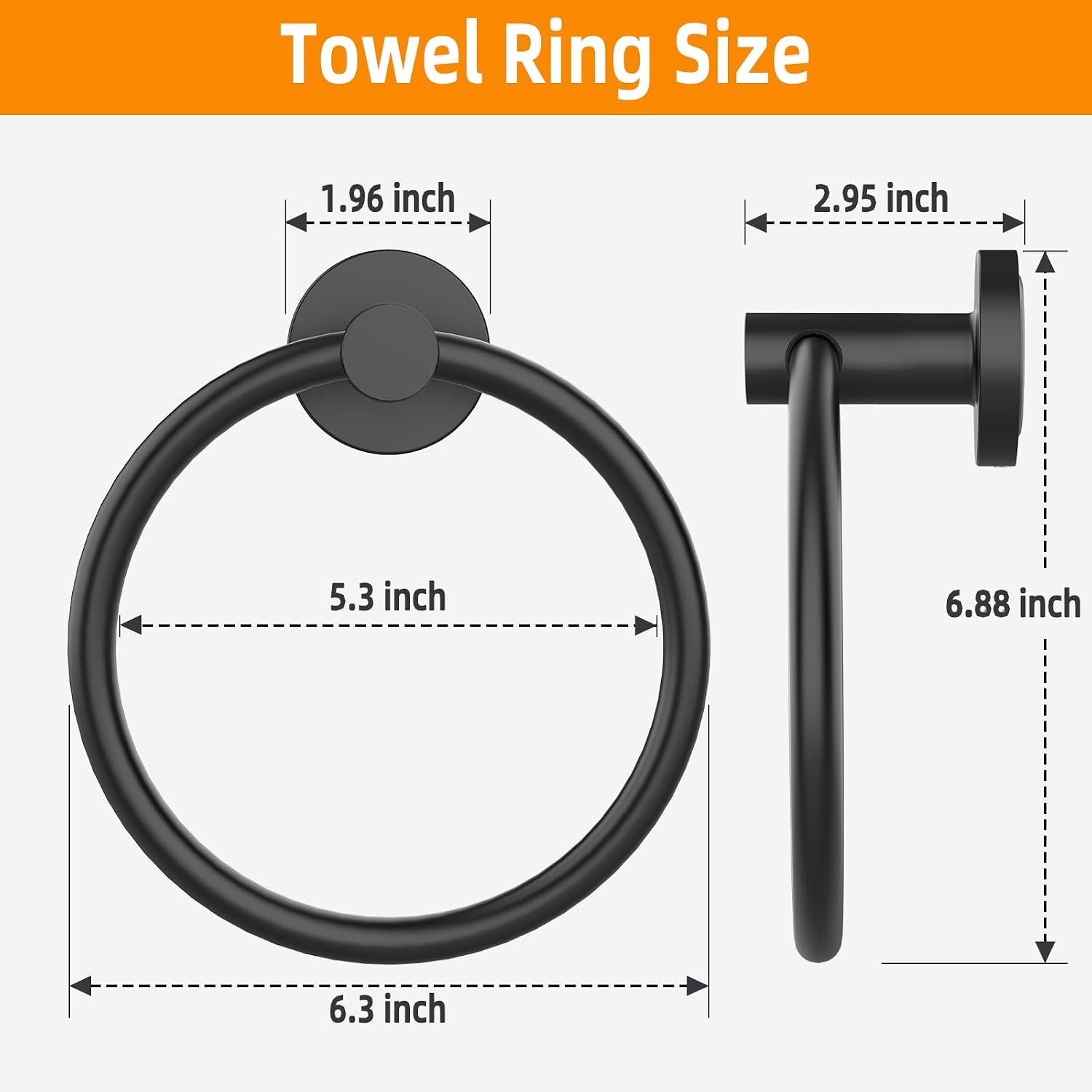 Matte Black Towel Ring 2Pack, SUS304 Stainless Steel Hand Towel Holder for Bathroom Kitchen, Modern Style Towel Hanger, Thicken Ring Towel Holder, Towel Rack Round Wall Mounted (2, Black)