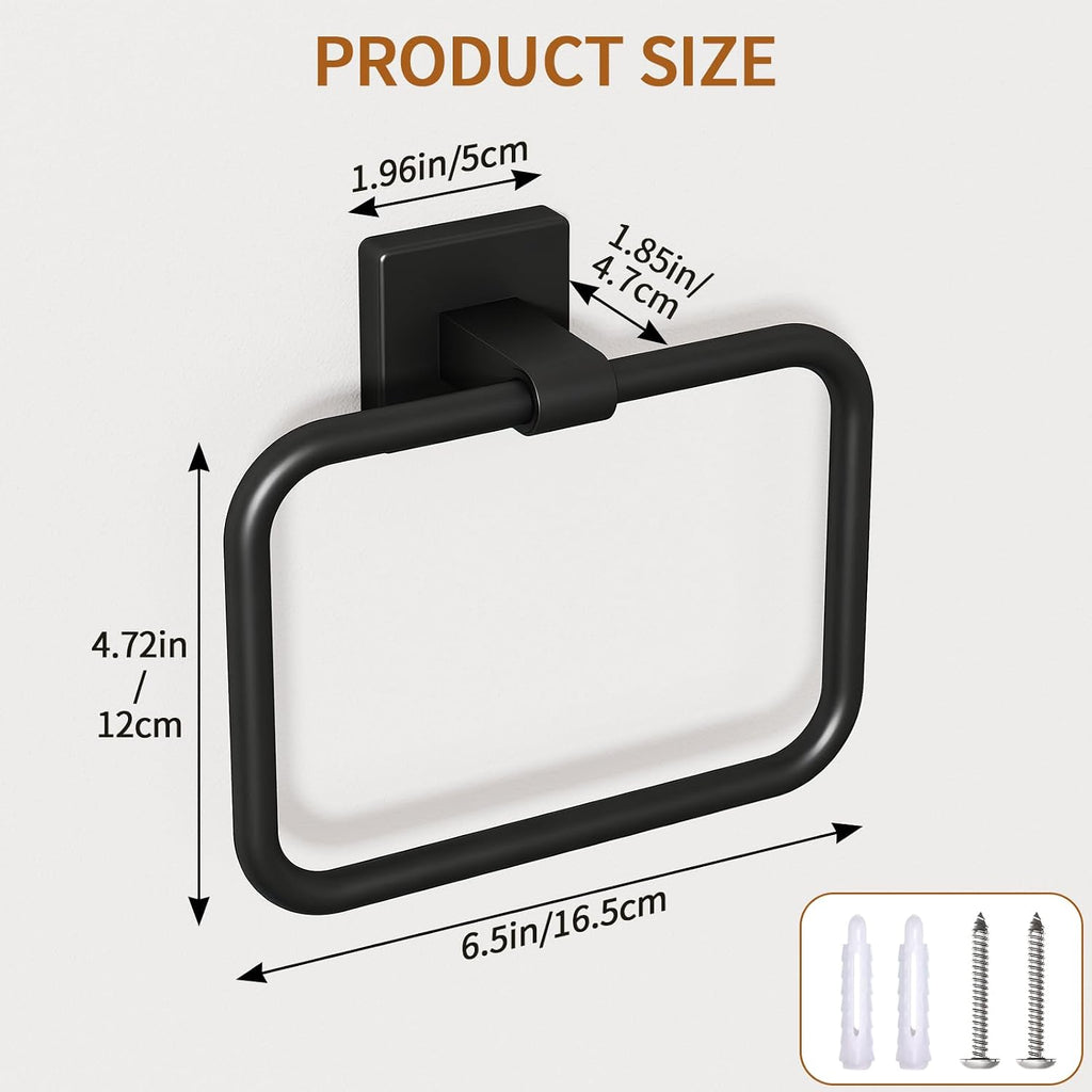 Jesginboo Hand Towel Holder for Bathroom,Rectangular Towel Ring, Black