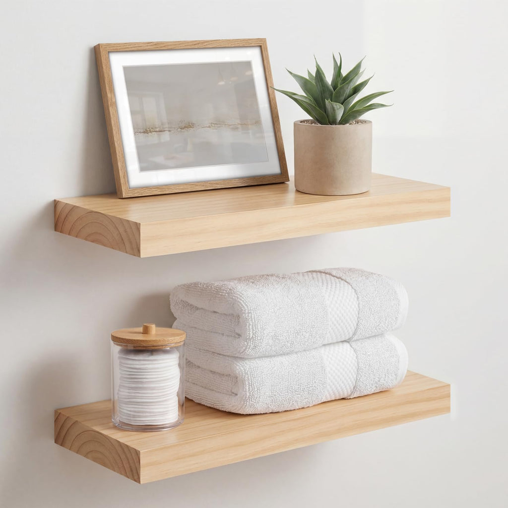 Homeforia 24 Inch Floating Shelves, High-End Solid Pine Wood, Set of 2