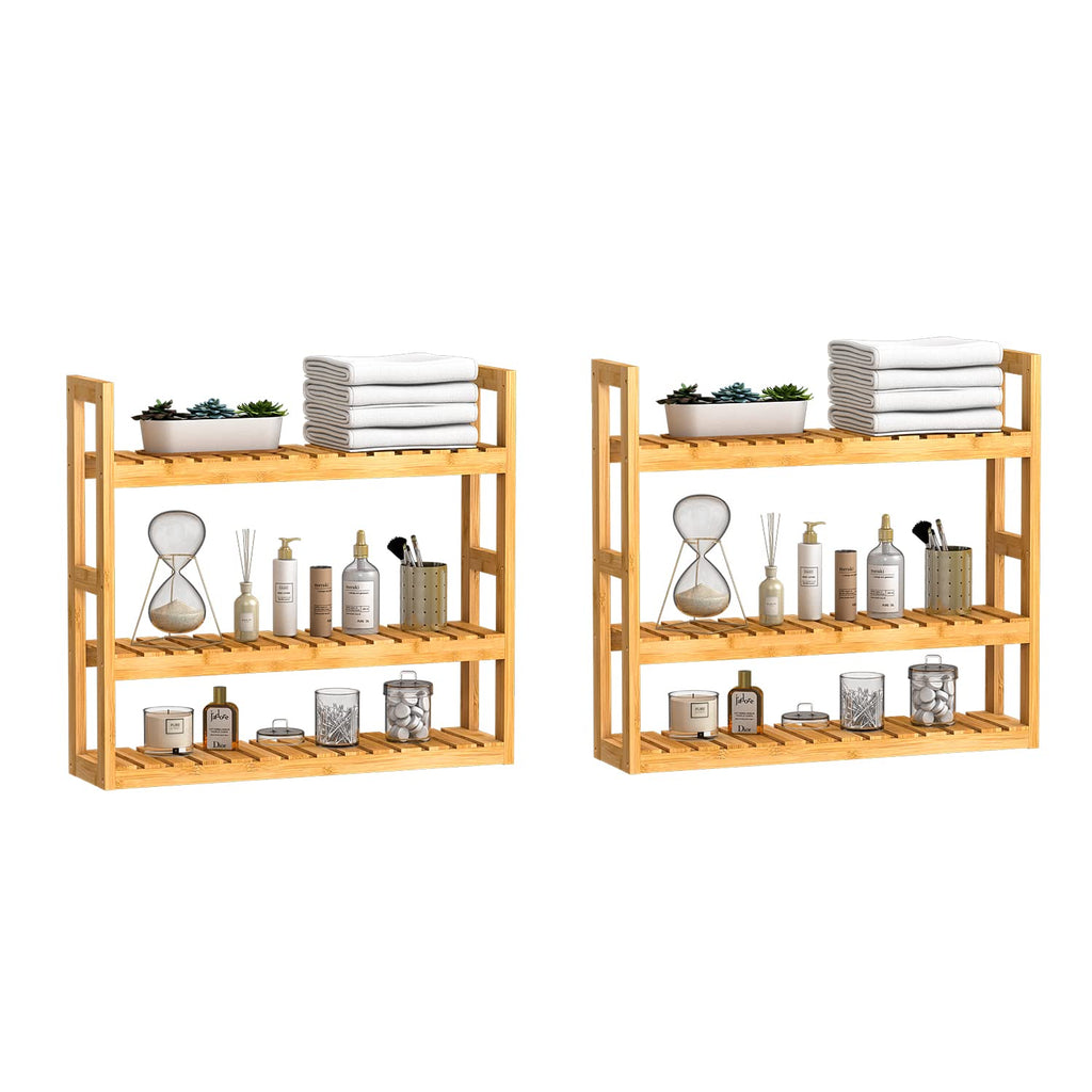 Domax Bamboo Bathroom Shelf 3-Tier Wall Mount Storage Rack Multifunctional Adjustable Layer Free Standing Over Toilet Utility Shelves Living Room Kitchen (Black)