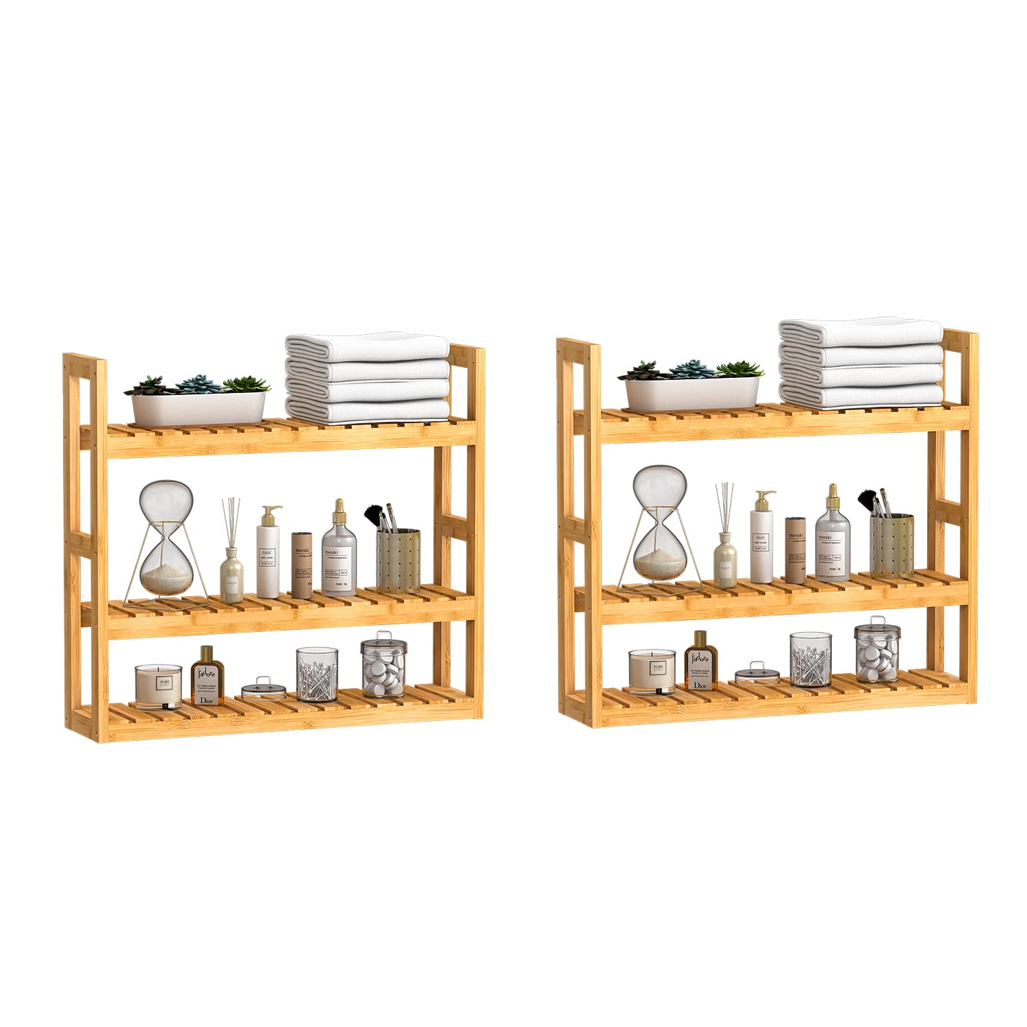 Domax Bamboo Bathroom Shelf 3-Tier Wall Mount Storage Rack Multifunctional Adjustable Layer Free Standing Over Toilet Utility Shelves Living Room Kitchen (Black)