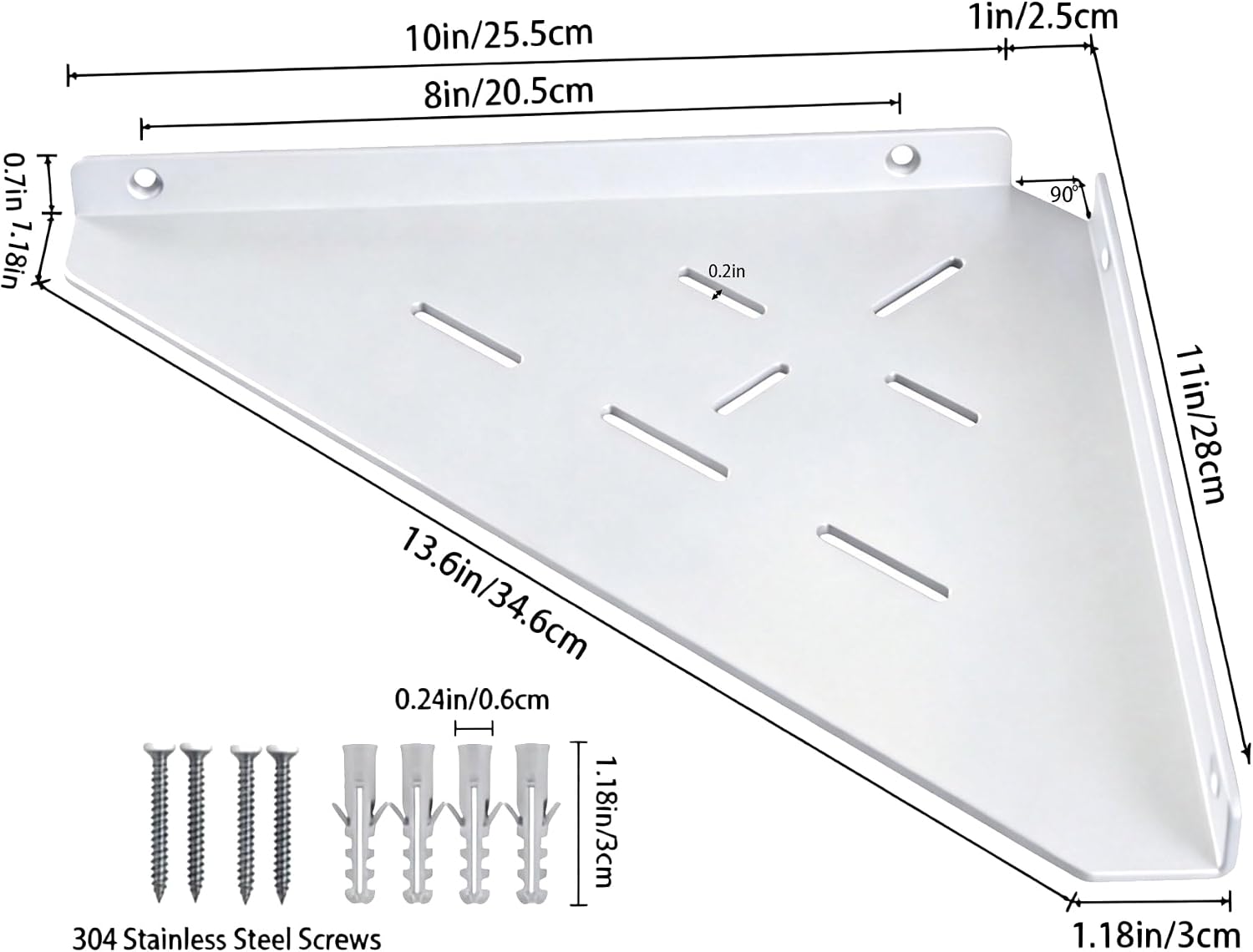 Corner Shelf, 3.0mm Aluminum Alloy Corner Shelf Wall Mounted, for Bathrooms,Offices, Bedrooms,Kitchens,Dorm Rooms and Living Rooms(11 inch Triangles White)
