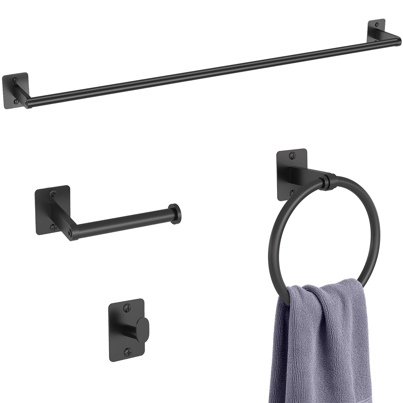 KLJKPA Black Bathroom Accessories Set, 4-Piece Bathroom Hardware Set