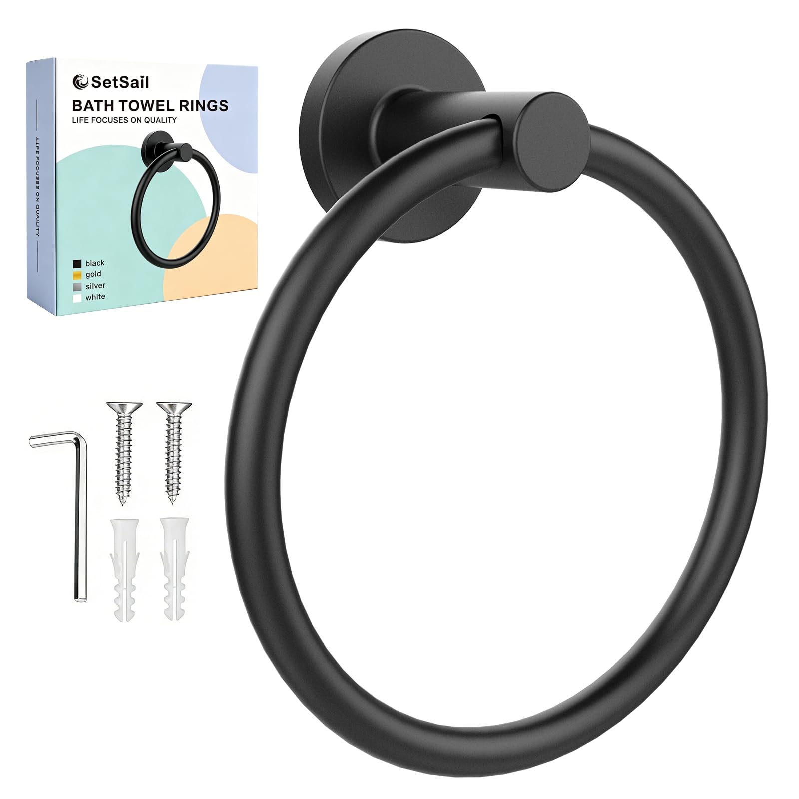 SetSail Towel Holder for Bathroom Wall Matte Black Towel Ring