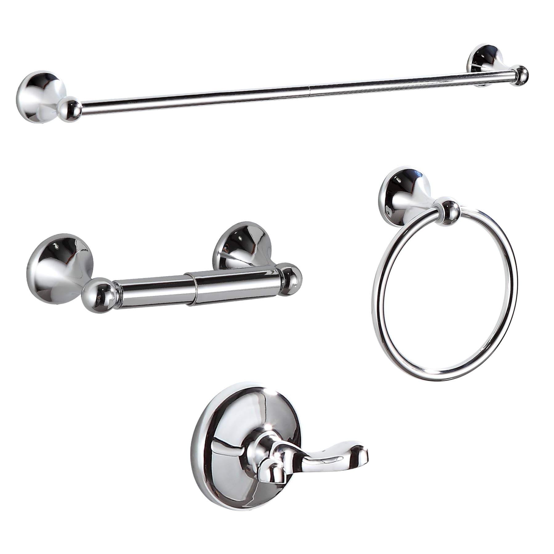 BGL Bathroom Accessory Set, Matte Black Adjustable Expandable Towel Bar 4-Piece Bathroom Hardware Set Wall Mounted Robe Hook Toilet Paper Holder Towel Ring Towel Bar