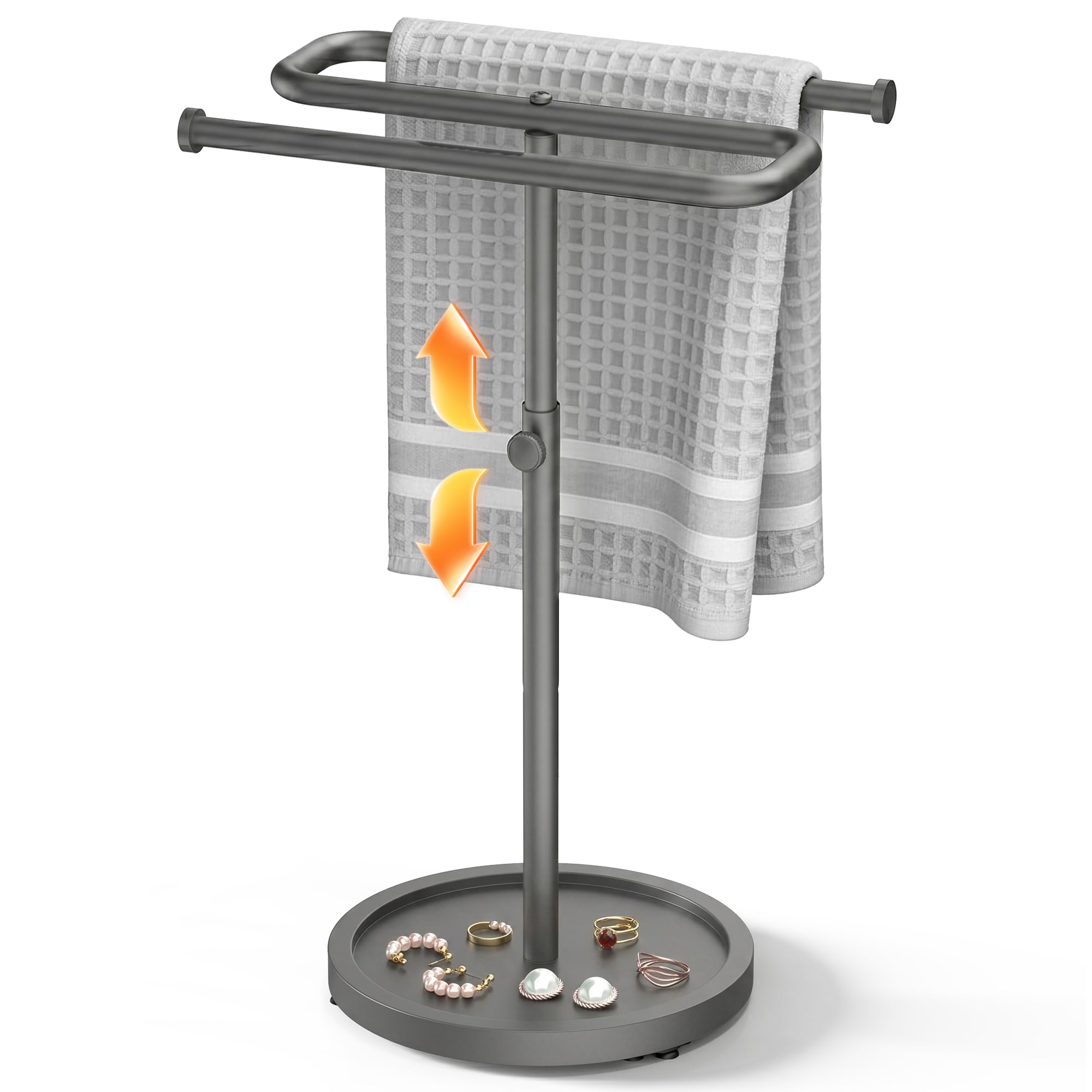 Aetyord S-Shape Countertop Towel Holder - Height Adjustable for Bathroom/Kitchen/RV | Rustproof Metal & Wood Base All Black