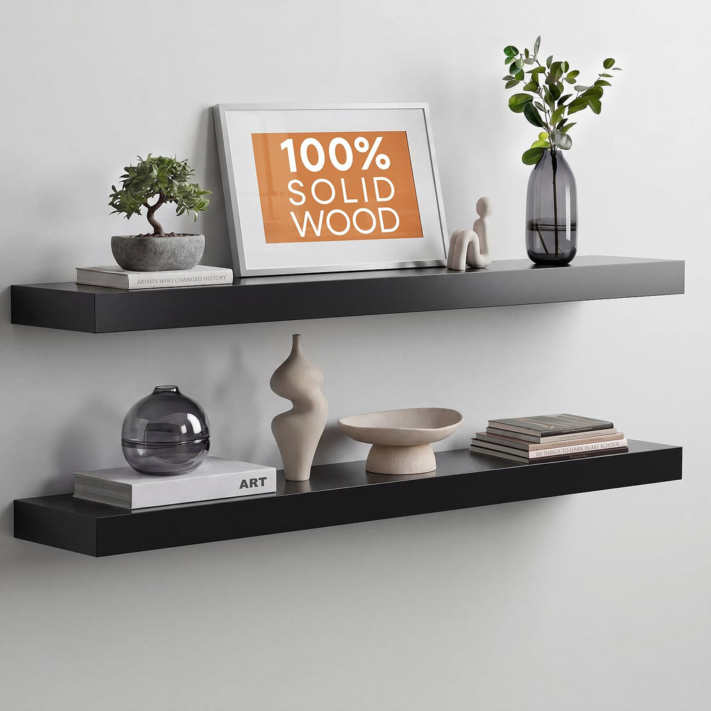 Homeforia 24 Inch Floating Shelves, High-End Solid Pine Wood, Set of 2