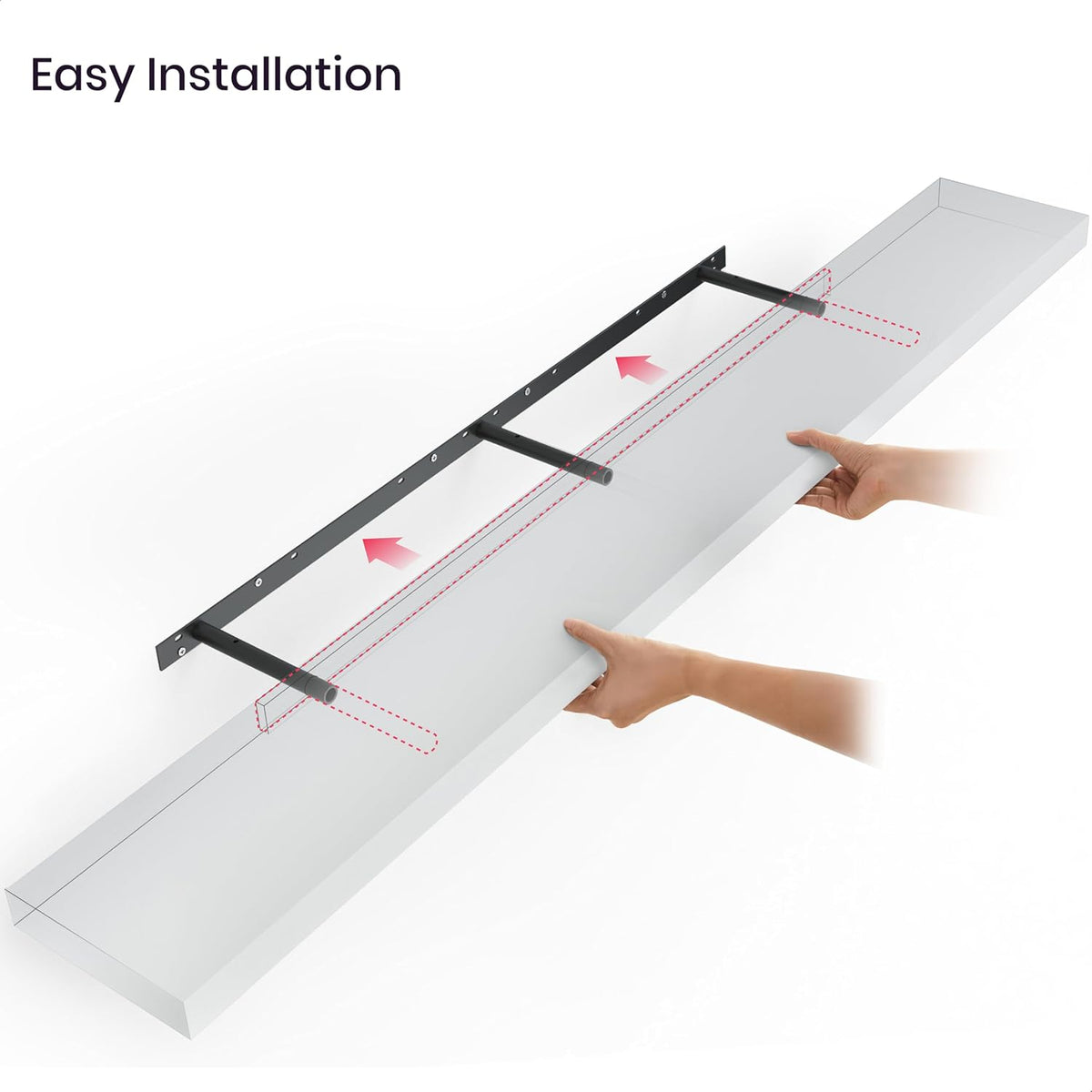 Ballucci Floating Shelves, 55" Wood Wall Shelf Set of 2, with Invisible Brackets for Bathroom, Living Room, Bedroom, Kitchen, Nursery, 6" Deep, White