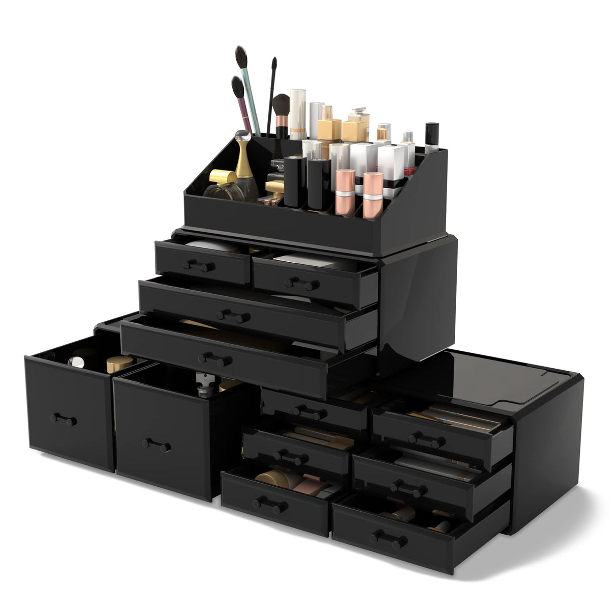 Readaeer Makeup Cosmetic Organizer Storage Drawers Display Boxes Case with 12 Drawers(Clear)