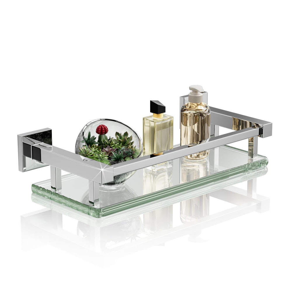 Alise Glass Shelf for Bathroom 16 Inch, Brushed Nickel Floating Glass Shelf