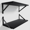COCOYA Wall Shelves 7.3" Deep Solid Paulownia Wood (Black, Set of 2)