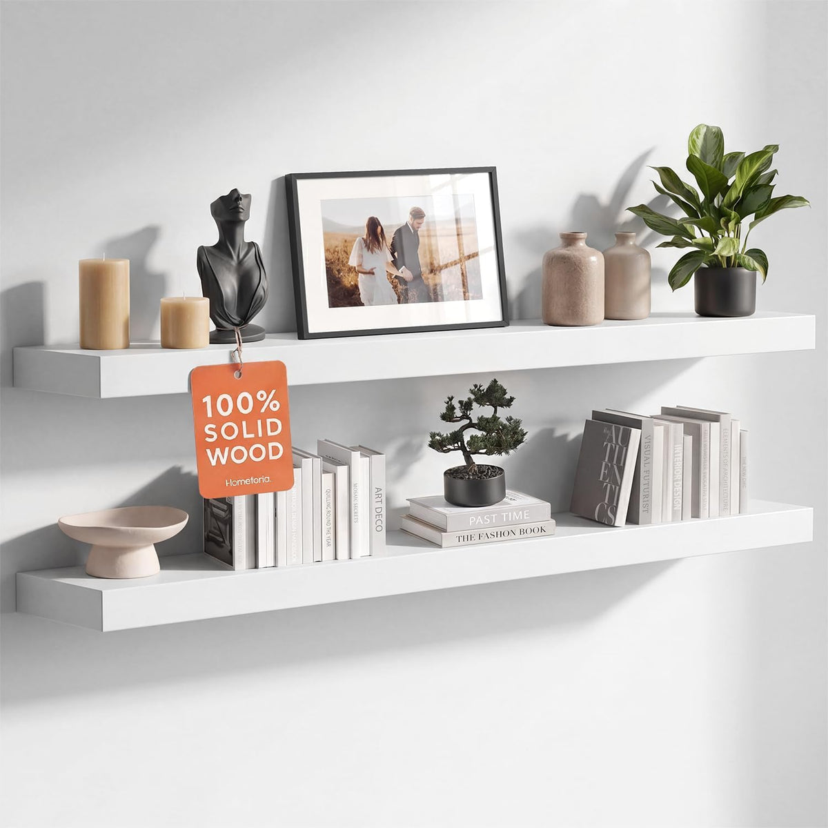 Homeforia 24 Inch Floating Shelves, High-End Solid Pine Wood, Set of 2