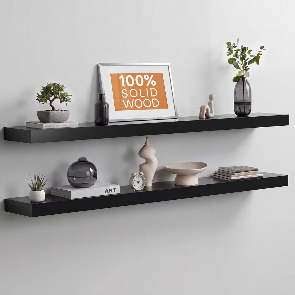 Homeforia 24 Inch Floating Shelves, High-End Solid Pine Wood, Set of 2