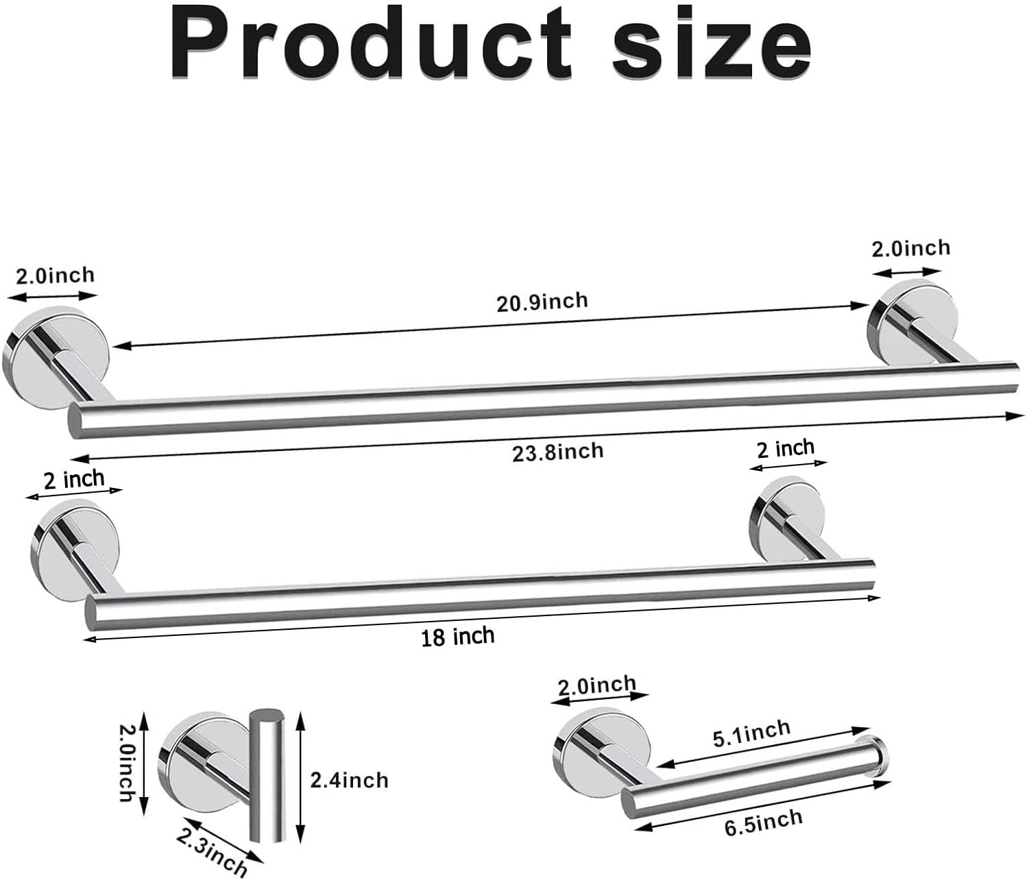 Newfun 10 Pieces Polished Chrome Bathroom Hardware Set 24 Inch