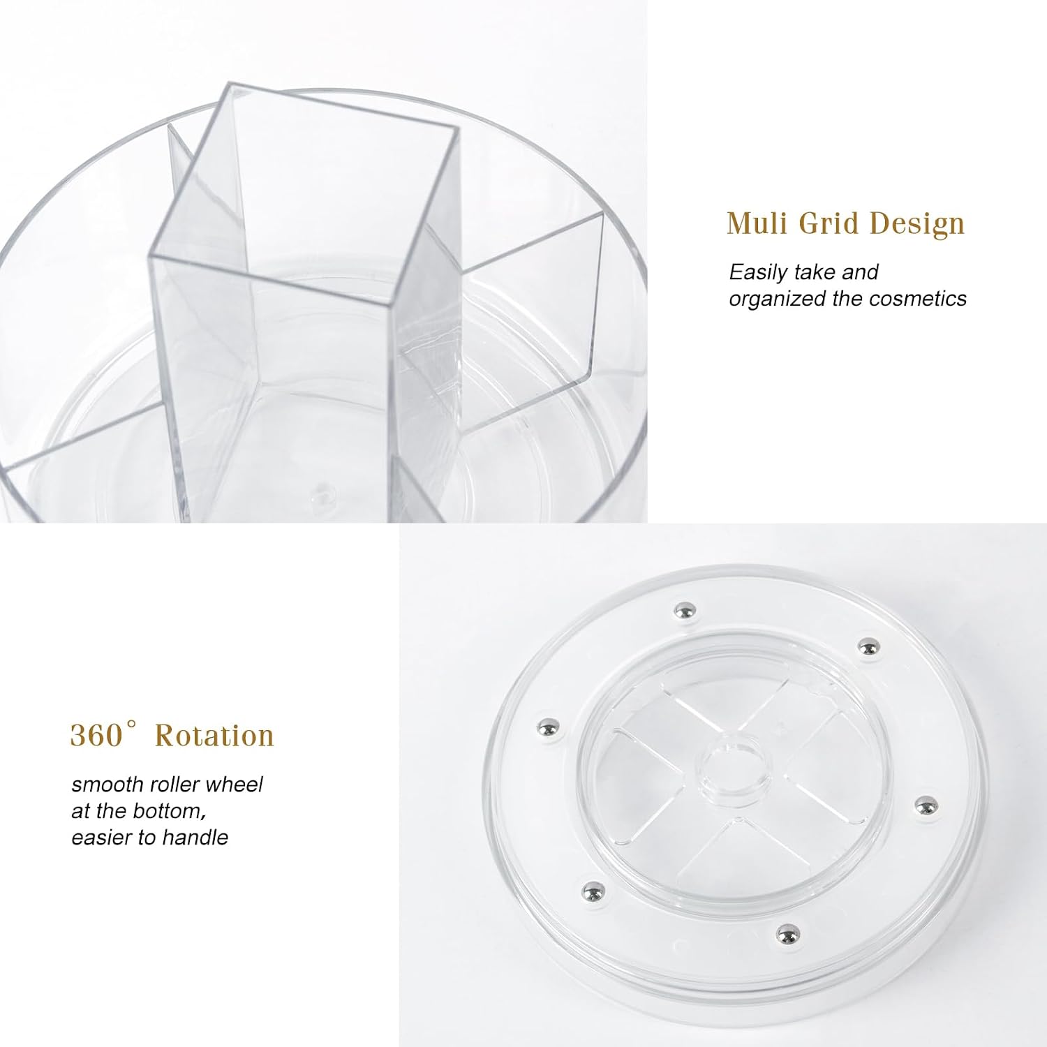 360° Rotating Makeup Organizer Clear Lazy Susan Organizer for Vanity, Cosmetic Display Cases for Bathroom Countertop, Makeup Storage Organizer, Desktop Dresser Sundries Storage Boxes